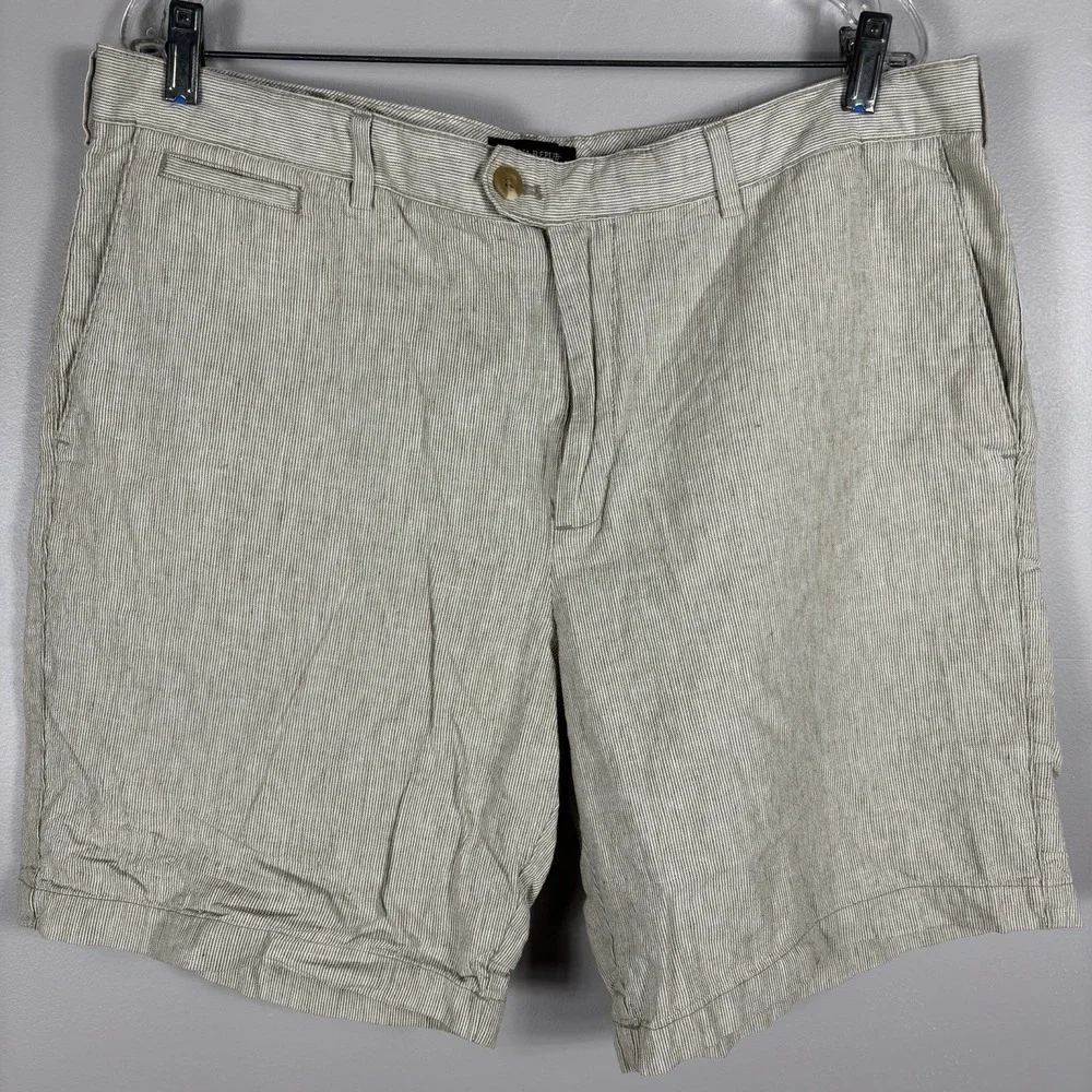 Banana Republic Men's 38‎ Beige Striped Linen Blend Slash Pocket Chino Shorts